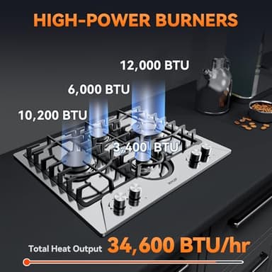 Gas Cooktop 24 Inch ROVLEP, Gas Stove Top Built-in 4 Burners Stainless Steel Total 31,600 BTU, 24 Inch NG/LPG Convertible Propane Cooktops Dual Fuel, RV Stove Top with Thermocouple Protect - Image 5