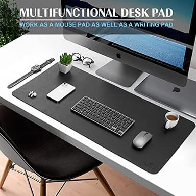 K KNODEL Large Office Leather Desk Mat, Mouse and Keyboard Pad, Computer and Laptop Mat, Desktop Protector and Cover, Writing Pad and Blotter (31.5"x15.7", Black) - Image 2