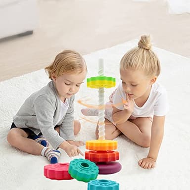LUCKFUTURE Educational Spinning Stacking Toys, Rainbow Stacking Rings Baby Toy, Montessori Sensory Learning Toy for Girls and Boys Toddlers Toys for 1-3 Year Old - Image 6