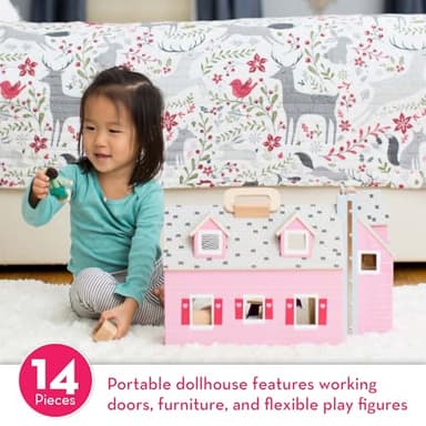 Melissa & Doug Fold and Go Wooden Dollhouse with 2 Dolls and Wooden Furniture,Multi,One Size - Image 2