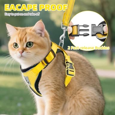 PUPTECK Cat Harness and Leash Set Escape Proof Reflective Cat Walking Harness Adjustable Soft Breathable Mesh Vest for Small Pets, Yellow, M - Image 3