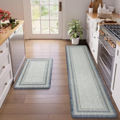KIMODE Anti Fatigue Kitchen Mats for Floor, Blue Grey Farmhouse Kitchen Rugs Sets of 2, Padded Kitchen Floor Mats Non Slip, Cushioned Standing Mats for Front of Sink Laundry Desk 20"x71"+20"x32" - Image 1
