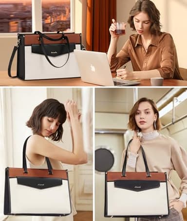 LOVEVOOK Laptop Bag for Women, 15.6'' Laptop Tote Purse 2-in-1 Professional Work Bag Business Briefcase with Clutch Purse, Waterproof Leather Computer Handbag for Teacher Office Travel - Image 9