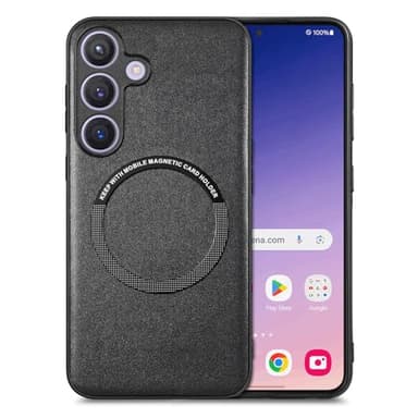NUVAVO Case for Galaxy S24 Phone, Magsafe Compatible [ Anti Slip ] Leather Texture Drop Protection Magnetic Cover for Samsung S24 - Black - Image 1