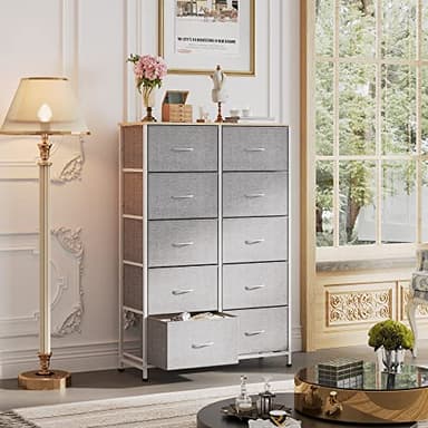 WLIVE Tall Dresser for Bedroom with 10 Drawers, Chest of Drawers, Dressers Bedroom Furniture, Storage Organizer Unit with Fabric Bins for Closet, Hallway, Living Room, Entryway, Light Grey - Image 2