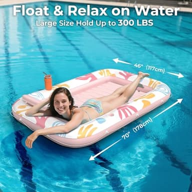 Inflatable Tanning Pool Lounger Float with Protection Tarp,70" x 46" Pool Floats Adult w/Pillow,6 in 1 Suntan Tub Floatie,Sunbathing Water Bed Lounge Blow Up Kids Ball Pit Party Gifts-Pink Champagne - Image 3