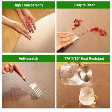 ETECHMART Clear Round Table Cover Protector 48'', 2.0mm Thick Vinyl Waterproof Transparent Table Protector, Non-Slip Heat Resistant Clear Plastic Table Cover Protector for Coffee Table Hard Floor - Image 3