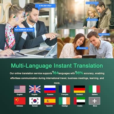AI Translation Earbuds Real Time, 164 Language Translator Earbud 3-in-1 Bluetooth 5.4 Translator Earbuds with 6 Translation Modes, 75H Translators Headphones with APP for Travel Business, Dark Green - Image 4