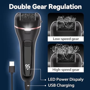 Wea&Hea Electric Callus Remover for Feet with 3 Roller Heads 2 Speed Rechargeable Waterproof Professional Pedicure Kit 17 in 1 Foot File Tools Perfect for Dead Hard Cracked Dry Skin - Image 4