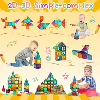 FNJO Magnetic Tiles, 110PCS Magnet Building Set, Magnetic Building Blocks,Construction STEM Learning and Playing Toys for Kids, Montessori Toy for Preschool Boys Girls Toddlers Classroom Must-Haves - Image 7