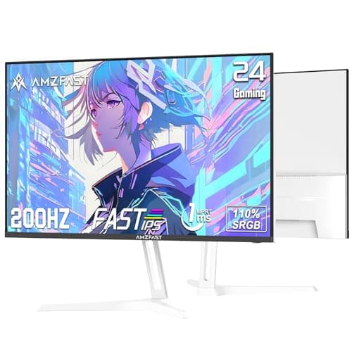 Amzfast 24 Inch Gaming Monitor 200Hz FHD 1080p Fast IPS Computer Monitor, 110% sRGB 1ms HDR Support Adaptive Sync, Eye Care VESA Mount HDMI 2.0 | Display Port 1.4 White Monitor, G24X1W