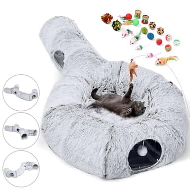 Odoland Cat Tunnels Bed with 1 Straight Tunnel and 20 Pet Toys - 5 Shapes DIY Indoor Cats Cave - Detachable Soft Cat Donut Tunnelset for Kitten Puppy Rabbit Ferret - Image 8