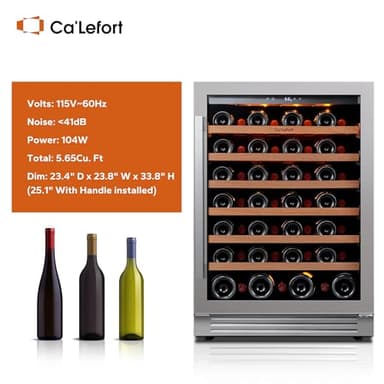 Ca'Lefort 24 Inch Wine Fridge, 54 Bottle Wine Cooler Refrigerator, 40-65°F Wine Refrigerator Glass Door, 3 LED Wine Fridge, Built-in or Freestanding Wine Fridge for Home/Bar/Kitchen (5.65 cu.ft) - Image 7