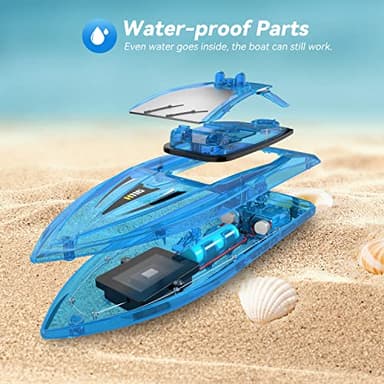 YEETFTC 2Pack LED Light RC Boat Remote Control Pool Water Toys for Kids Ages 8-12 Adults Lakes Bathtub Toy with Whole Body Waterproof,Low Battery Alarm,2.4Ghz,Control Range 50M,Rechargeable Battery - Image 6