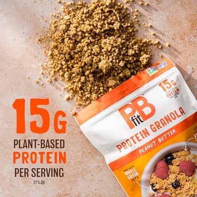 PBfit Peanut Butter Protein Granola, 15g Plant-Based Protein 22% DV, Made with Whole Grain Oats and Chia Seeds, Gluten Free, for Protein Snacks Cereals Breakfast Yogurt, 32 Oz Bag - Image 4