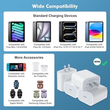 YEOTSMUT [4 Pack] USB-C Wall Charger, 20W USB-C Power Adapter Replacement for Phone 17/16/15/14/13/15 Pro/Pro Max/Plus/XS/XR/X,Galaxy, Pixel,i Pad and More - Image 3