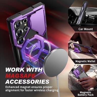 TONGATE Magnetic for Samsung Galaxy S25 Ultra Case with Privacy Screen Protector, [Compatible with MagSafe][Camera Protective Cover][Military-Grade Protection] Ring Stand Phone Case S25 Ultra, Purple - Image 4