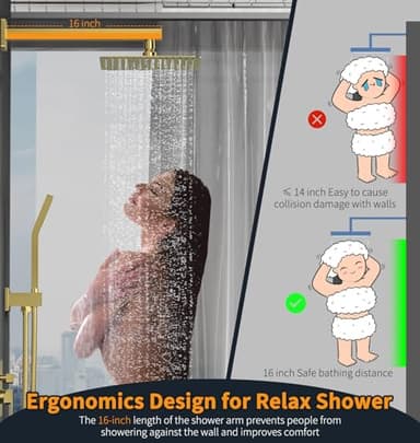 SR SUN RISE Shower Faucets Sets Complete Brushed Gold Square Rain Shower Head with Handheld Spray All Metal Shower Faucet Trim Repair Kits (Contain Shower Valve) - Image 6