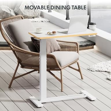 FLEXISPOT Mobile Standing Desk with Wheels Pneumatic Laptop Rolling Computer Cart Movable Height Adjustable Small Sit Stand Desk Computer Workstations Home Use（31.5" W x 17.7" D,White+Maple - Image 7