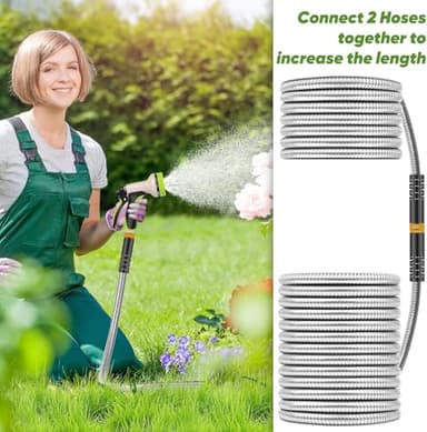 Garden Hose 150ft, Metal Stainless Steel Water Hose with 10 Function Nozzle Flexible, Lightweight, Kink-Free, Pet Proof, Puncture Proof Hose for Yard, Outdoor - Image 6