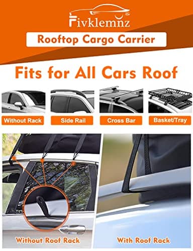 FIVKLEMNZ 21 Cubic Car Rooftop Cargo Carrier Roof Bag Waterproof for All Top of Vehicle with/Without Rack Includes Topper Anti-Slip Mat + Reinforced Straps + 6 Door Hooks + Luggage Lock - Image 3