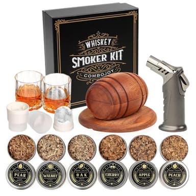 Whiskey Smoker Kit with Torch - 6 Flavors Wood Chips, 2 Glasses, 2 Ice Ball Molds - Cocktail Smoker Infuser Kit, Old Fashioned Drink Smoker Kit, Birthday Bourbon Whiskey Gifts for Men,Dad(NO Butane) - Image 1