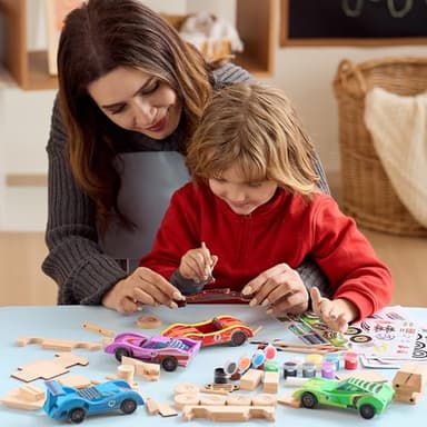 Klever Kits 4 DIY Wooden Race Cars-Build & Paint Your Own Wood Craft Kit, 4 Race Cars Toy, Easy to Assemble Arts Crafts Kit, Birthday Party Presents for Kids Boys and Girls - Image 8