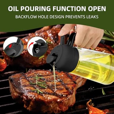PLAPITATE 2pcs Oil Sprayer for Cooking, 16oz/470ml Oil Dispenser for Kitchen, 2 in 1 Olive Oil Dispenser Bottle for Kitchen Gadgets, Air Fryer, Salad, BBQ (Black, Ivory) - Image 4