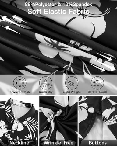 BOJIN Men's Hawaiian Wrinkle Free Short Sleeve Button Down Tropical Floral Beach Vacation Shirt BJ066 White Flower Black 1X - Image 5