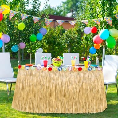 Luau Party Decorations, 2PCS Gold Hawaiian Themed Table Skirt Party Decorations, Flower 108 X 29.5" Grass Skirts Luau Party Favors, Luau Table Skirt for Summer Tropical Hula Parties Decor Accessories - Image 7
