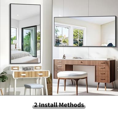 BONEWEI Bathroom Mirror,30x60 inch Large Wall Mirror for Bathroom Wall Mounted Black Rectangle Corner Mirrors,Black Bathroom Mirror for Living Room,Farmhouse,Bedroom Entryway,Horizontal/Vertical - Image 5