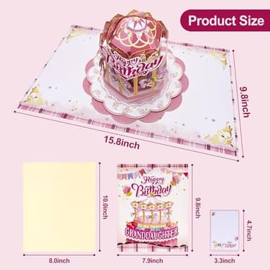 Airpark Granddaughter Birthday Card, 3D Happy Birthday Cards for Granddaughter, Funny Carousel Pop Up Birthday Cards, Pop Up Cards with Envelope, Birthday Gifts Decorations - Image 4