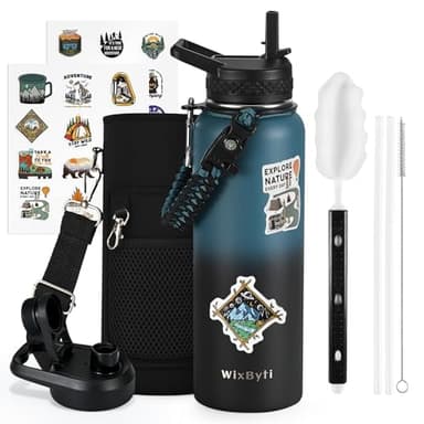 WixByti 40 oz Insulated Water Bottle with Straw (Cold for 48 Hrs), Stainless Steel Triple Wall Vacuum Sports Water Jug, Leakproof Hydro Cup Flask with Paracord Handle & Straw Spout Lids & DIY Stickers - Image 1