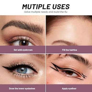 Pudaier 2-in-1 Curved Eyebrow Pen & Eyeliner with 10Pcs Brow Stencils, Microblading Eyebrow Pencil, Waterproof & Long Lasting, Truffle - Image 7