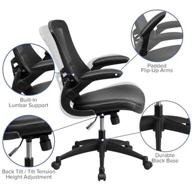 Flash Furniture Kelista Mid-Back Swivel Office Chair with Adjustable Seat Height, Ergonomic Mesh Desk Chair with LeatherSoft Seat, Black - Image 12