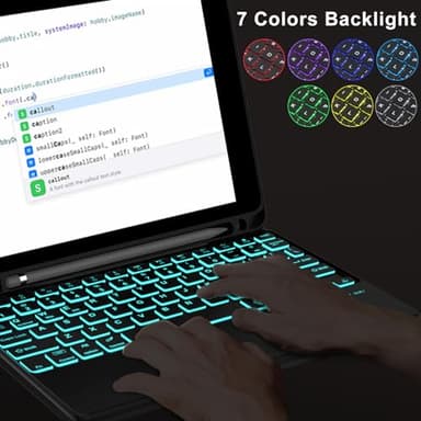iPad 9th Generation Case with Keyboard 10.2 inch, Detachable Wireless Keyboard with Smart Touchpad, 7 Color Backlit, Slim Folio Cover with Pencil Holder for iPad 8th/7th Gen/iPad Air 3rd Gen - Grey - Image 3