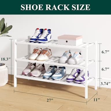 Smiry Bamboo Shoe Rack for Closet, 3 Tier Wooden Stackable Shoe Organizer, Free Standing Shoes Storage Shelf for Entryway, Front Door Entrance, White - Image 2