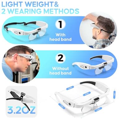 GUOUBUO Magnifying Glass with Light, 1.5X-5.0X Magnifying Glasses, Rechargeable Magnifier Headset with Light, Head Magnifier with 4 Detachable Lenses, Magnify Glasses for Close Work Crafts Jewelry - Image 5