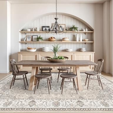 10x14 Washable Vintage Area Rug - Large Rugs for Living Room Soft Stain Resistant Carpet with Non-Slip Backing Low Pile Water Resistant Rug for King Size Bed Pet Friendly Home Decor Mat(10x14 Beige) - Image 7