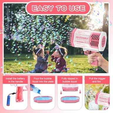 Bubble Machine Gun, 69 Holes Bubble Gun with Lights, Pink Outdoor Summer Beach Kids Bubbles Toys Birthday Wedding Party Halloween Fun for Girls Boys - Image 8