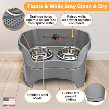 Neater Pet Brands Neater Feeder Deluxe Mess Proof Dog Bowls Elevated for Large Dogs Over 40 lbs, Made in USA, No Spill Raised Dog Food Bowl Stand Feeding Station, Food and Water Bowl Set, Grey - Image 5