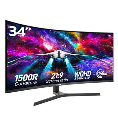 Gawfolk 34 Inch Ultrawide Curved Gaming Monitor, 1500R PC Screen 165hz UWQHD 3440x1440, Curved Computer Screen with FreeSync,Multi-Directional Adjustable Base - Image 1