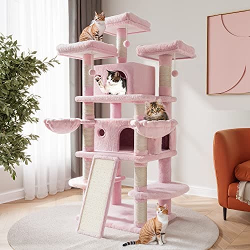 SHA CERLIN 68 Inches Multi-Level Large Cat Tree for Large Kitties/Big Cat Tower with Condo/Cozy Plush ‌Pussycat Perches/Sisal Scratching Posts and Hammocks/Activity Center/Pink - Image 1