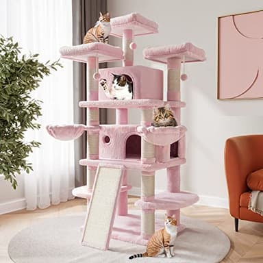 SHA CERLIN 68 Inches Multi-Level Large Cat Tree for Large Kitties/Big Cat Tower with Condo/Cozy Plush ‌Pussycat Perches/Sisal Scratching Posts and Hammocks/Activity Center/Pink - Image 1