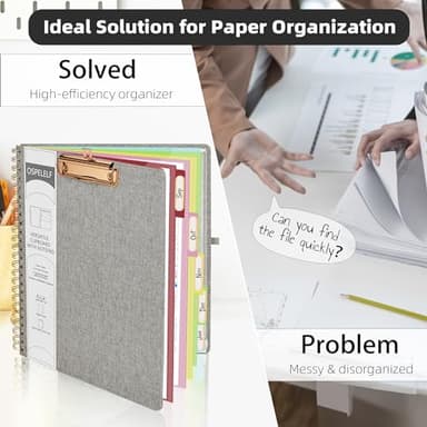 Ospelelf Foldable Spiral Clipboard Folio with Storage Zipper Pouch, 5 Plastic Folders with 10 Pockets,Refillable Lined Notepad (11" x 8.5"), Hardcover Project Organizer with 39 Stickers (Grey) - Image 5