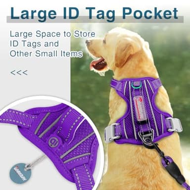 BARKBAY Dog Harness No Pull with ID Tag Pocket - Heavy Duty, Reflective, Easy Control for Large Dogs(Purple,L) - Image 2