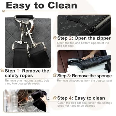 Car Dog Booster Seat,Interior Height 7 Inches Elevated for Small Dog up to 35 lbs,Pet Car Travel Safety Seat with 2 Safety Leashes,Storage Pockets,Non-Slip Bottom(Lookout-Black Outside Grey Inside) - Image 4