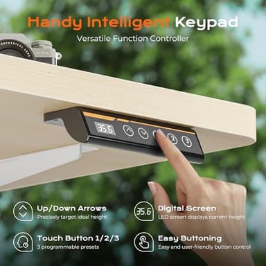 Huuger 55 x 28 Large Electric Standing Desk, Height Adjustable Desk, 27.6" Deep Desktop, Stand up Gaming Computer Office Desk with 2 Hooks, 3 Preset Heights, for Home Office, Natural - Image 6