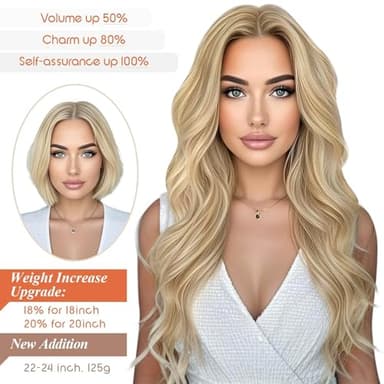 Sunny Wire Hair Extensions Real Human Hair Fish Line Human Hair Extensions Invisible Wire Extensions Lightest Brown with Platinum Blonde Highlights #P10/60 14 Inch - Image 5