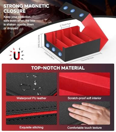 MoKo Trading Card Storage Box, 3000+ MTG Deck Box with 24 Colorful Dividers & 4 Card Supporters, Commander Card Deck Case Fits for Magic Game Cards, YugiOh, TCG, PTG and Sport Cards, Black Red - Image 6